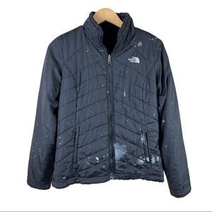 The North Face Black Puffer Jacket Women’s S Reversible Paint Splatter Workwear